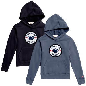 denim blue and navy youth hooded sweatshirts with Penn State Athletic Logo Hockey Puck